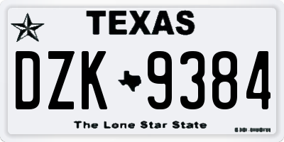 TX license plate DZK9384