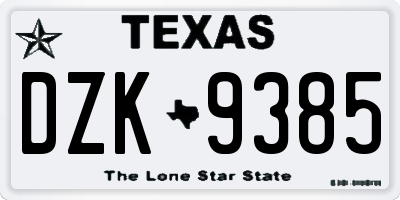 TX license plate DZK9385