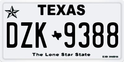 TX license plate DZK9388