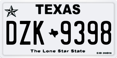 TX license plate DZK9398