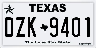 TX license plate DZK9401