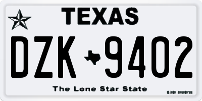 TX license plate DZK9402