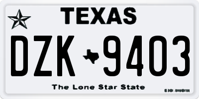 TX license plate DZK9403