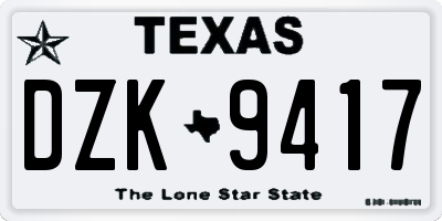 TX license plate DZK9417