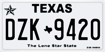 TX license plate DZK9420