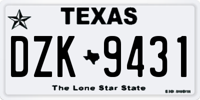 TX license plate DZK9431
