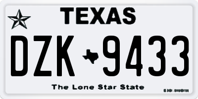 TX license plate DZK9433