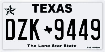 TX license plate DZK9449