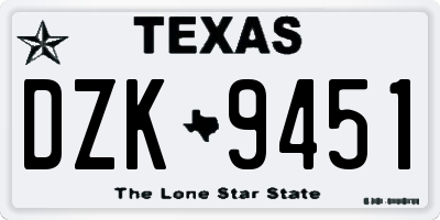 TX license plate DZK9451