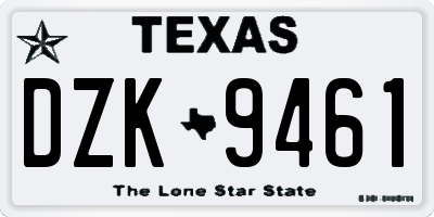 TX license plate DZK9461