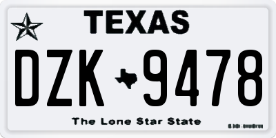 TX license plate DZK9478