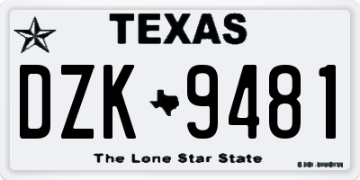 TX license plate DZK9481