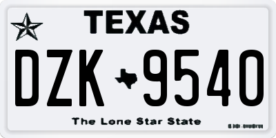 TX license plate DZK9540