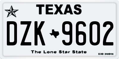 TX license plate DZK9602