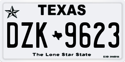TX license plate DZK9623