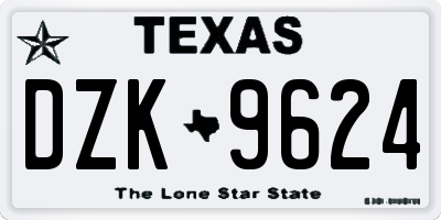 TX license plate DZK9624