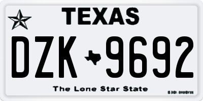 TX license plate DZK9692
