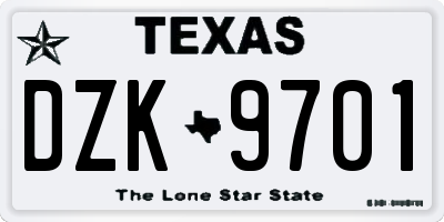 TX license plate DZK9701