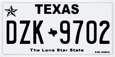 TX license plate DZK9702