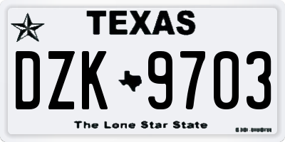 TX license plate DZK9703