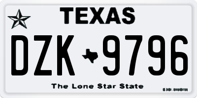 TX license plate DZK9796