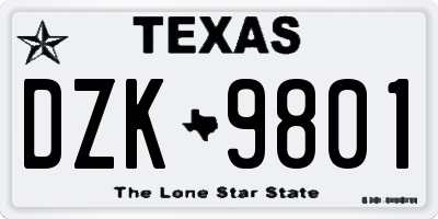 TX license plate DZK9801