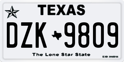 TX license plate DZK9809