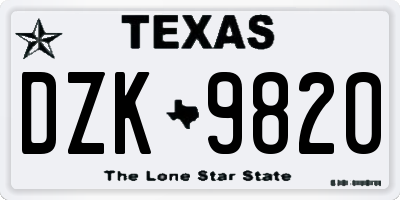 TX license plate DZK9820