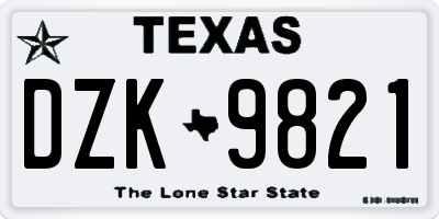 TX license plate DZK9821