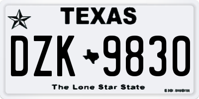 TX license plate DZK9830
