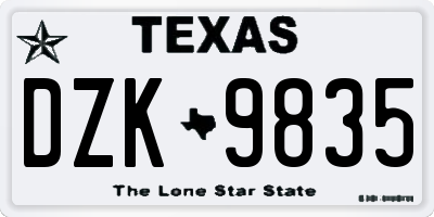 TX license plate DZK9835