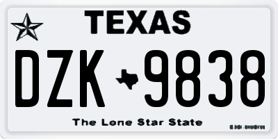 TX license plate DZK9838