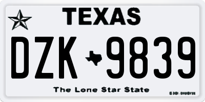 TX license plate DZK9839