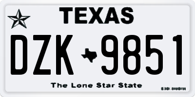 TX license plate DZK9851