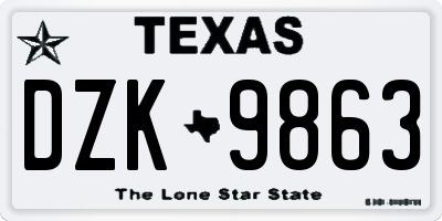 TX license plate DZK9863