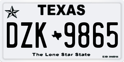 TX license plate DZK9865