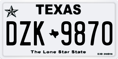 TX license plate DZK9870