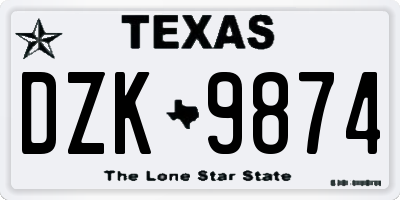 TX license plate DZK9874