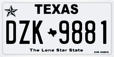 TX license plate DZK9881