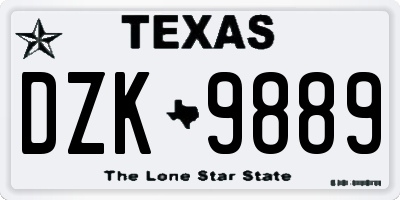 TX license plate DZK9889