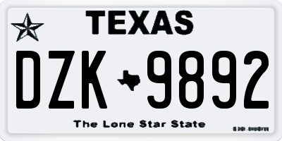 TX license plate DZK9892