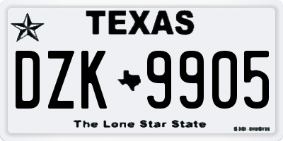TX license plate DZK9905
