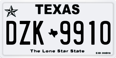 TX license plate DZK9910