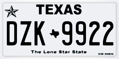 TX license plate DZK9922