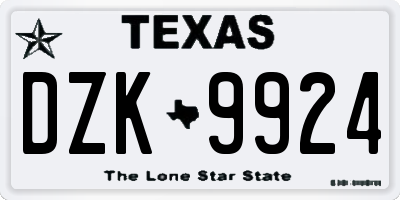 TX license plate DZK9924