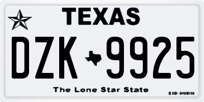 TX license plate DZK9925