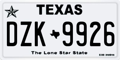 TX license plate DZK9926