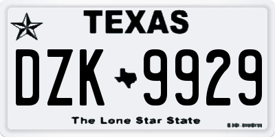 TX license plate DZK9929