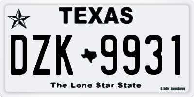 TX license plate DZK9931