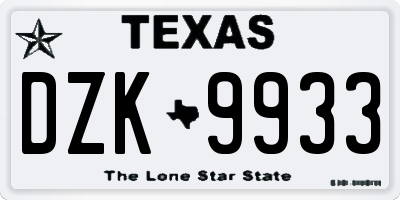 TX license plate DZK9933
